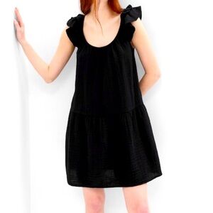 GAP Flutter Sleeve Gauze Dress Black Size M